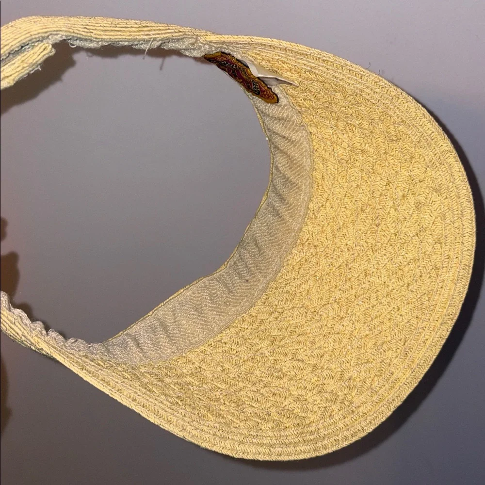 Scala Colleczione Woven Tan Gold Metallic Visor Hat OS